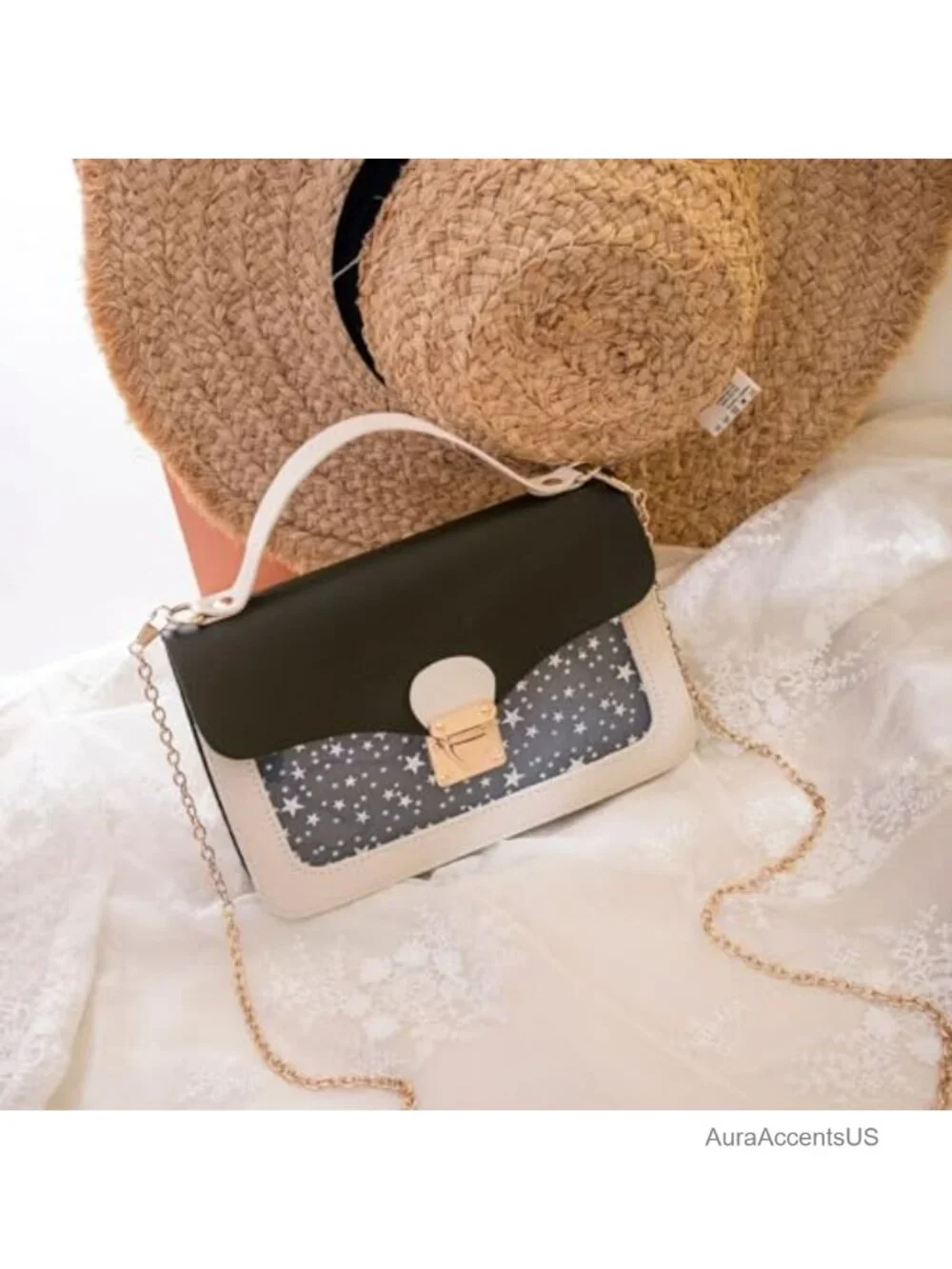 Mini Crossbody Bag with Detachable Chain Strap Faux Leather
